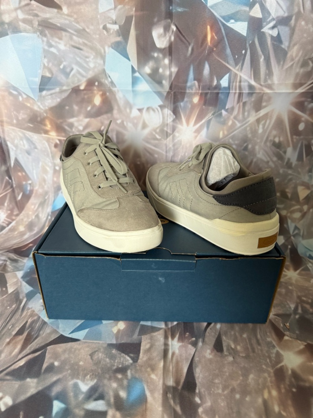 Dr. Scholl's Women's Suede Lace-Up Sneakers in Taupe and Dark Gray